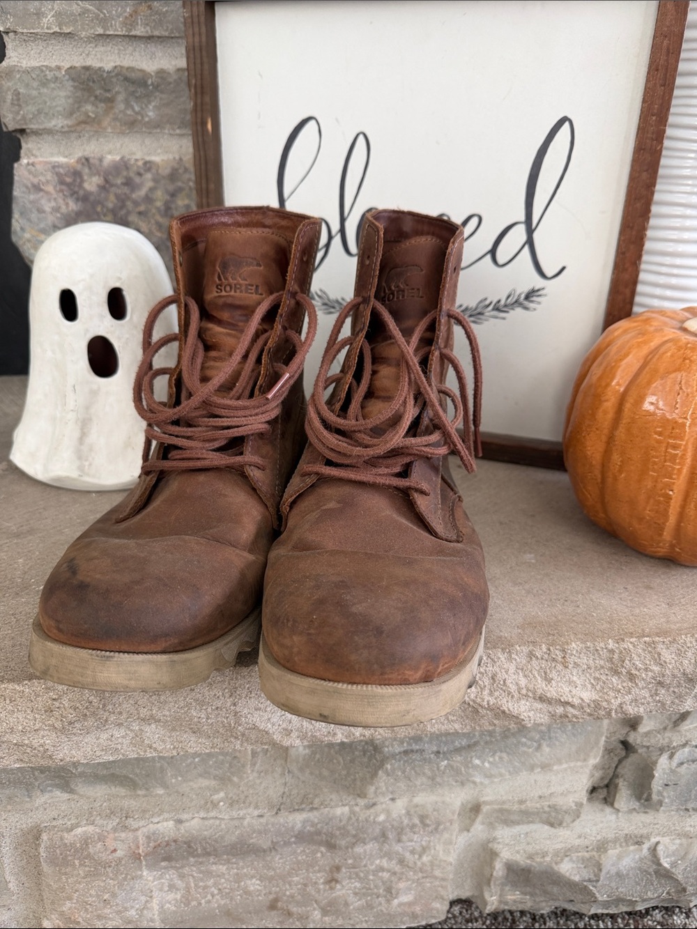 Sorel Brown Leather Lace-Up Men's Work Boots